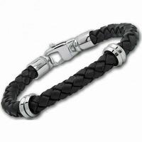 Unique Silver 2 Ring 21cm Black Leather Bracelet B49BL