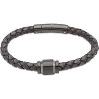 Unique Stainless Steel and IP Black Aged Leather 21cm Bead Bracelet B327ABL/21C