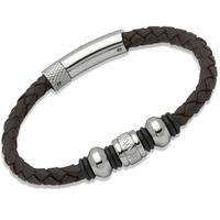 Unique Stainless Steel Brown Leather Bracelet B187DB