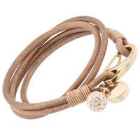 Unique 19cm Tan Leather Crystal Ball Bracelet B13NA