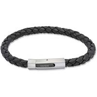 Unique Stainless Steel 21cm Black Leather Plaited Bracelet B176BL