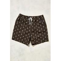 UO Swim Flamingo Embroidery Black Swim Shorts, BLACK