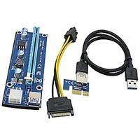 Upgrade Edition PCI-E Riser Card 1X to 16X PCI Extension Cable USB3.0 Cable 60cm SATA to 6Pin Power for BTC Ming
