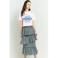 urban outfitters gingham ruffle midi skirt green