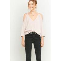 Urban Outfitters Long Sleeve Cold Shoulder Waffle Top, PINK