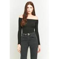 Urban Outfitters Cosy Ribbed Bardot Top, BLACK