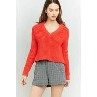 Urban Outfitters Puffy Yarn V-Neck Jumper, ORANGE