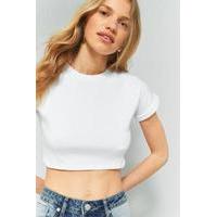 urban outfitters rolled sleeve cropped t shirt white