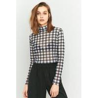 Urban Outfitters Black and White Gingham Mesh Cropped Turtleneck Top, BLACK & WHITE