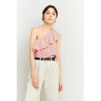 urban outfitters one shoulder ruffled gingham top red