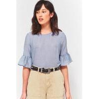 urban outfitters striped ruffle sleeve shirt blue