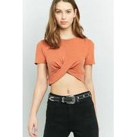 urban outfitters twist hem crop top orange