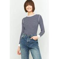 urban outfitters long sleeve textured striped top navy