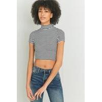 Urban Outfitters Striped Turtleneck Cropped Top, BLACK & WHITE