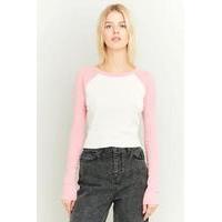 urban outfitters cropped raglan baseball top pink