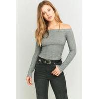 urban outfitters cosy ribbed bardot top grey