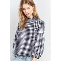 Urban Outfitters Gingham Balloon Sleeve Top, BLUE