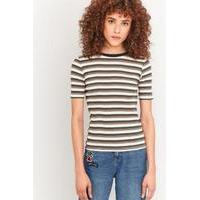 Urban Outfitters Neat Cream Striped Ribbed T-shirt, CREAM