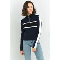 Urban Outfitters Placement Striped Funnel Neck Jumper, NAVY