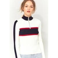 urban outfitters striped funnel zip neck jumper ivory