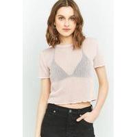 urban outfitters mesh pointelle lettuce hem t shirt pink