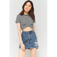 Urban Outfitters Striped Twist Hem Crop Top, BLACK & WHITE