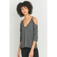 urban outfitters long sleeve cold shoulder waffle top grey