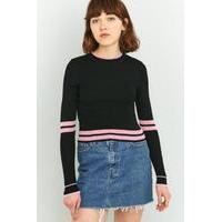 urban outfitters new striped sporty cropped jumper black