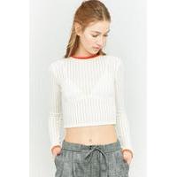 Urban Outfitters Tipped Ladder Stitch White Crop Top, WHITE