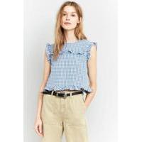 Urban Outfitters Frill Gingham Top, BLUE