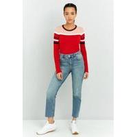 Urban Outfitters Fitted Ribbed Striped Jumper, PINK