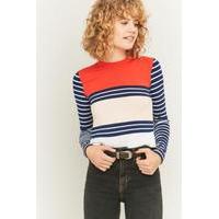Urban Outfitters Mixed Red Stripe Long Sleeve Crop Top, RED