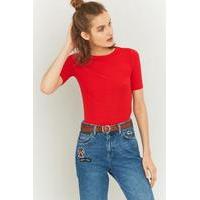 Urban Outfitters Neat Ribbed T-shirt, RED