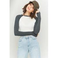 Urban Outfitters Cropped Raglan Baseball Top, BLACK & WHITE