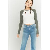 urban outfitters cropped raglan baseball top khaki