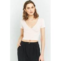 Urban Outfitters Ribbed Ballet Wrap Crop Top, PINK