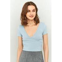 Urban Outfitters Ribbed Ballet Wrap Crop Top, SKY