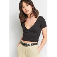 Urban Outfitters Ribbed Ballet Wrap Crop Top, BLACK