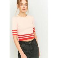 urban outfitters striped hem crop top pink