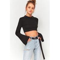 Urban Outfitters Flute Sleeve Cropped T-Shirt, BLACK