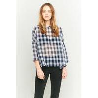 urban outfitters sheer chiffon blue gingham top blue