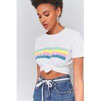 Urban Outfitters Reign Rainbow-Striped Knotted T-Shirt, WHITE