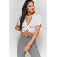 Urban Outfitters Twist-Front Choker T-Shirt, WHITE