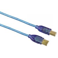 USB Con. Cable USB Type A - USB Type B Male Plug, Transp./Blue, 5 m