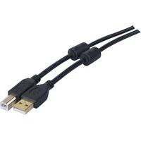 USB 2.0 A/B Cord + Ferrites + Gold Black- 5m