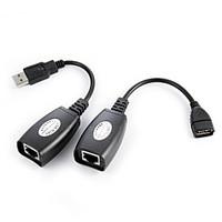 USB 2.0 M/F to RJ45 Female Extender Set-Pair Black