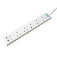 USB Extension Lead 240 Volt 5 Way 13A Surge Protection 2 Metre