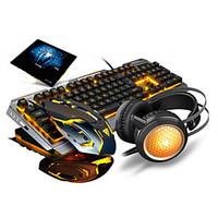 usb wired gaming office keyboard breathing lights 3200dpi mouse earpho ...