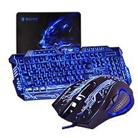 USB Wired Cool Crack Pattern Adjustable Color LED Backlit Keyboard and Mouse Set with Mousepad