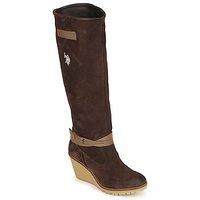 us polo assn alexandra suede womens high boots in brown